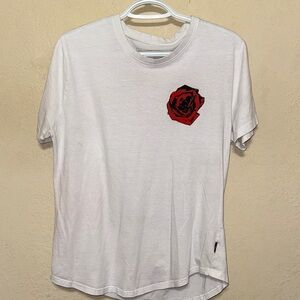DK White T-Shirt with Red Rose Design